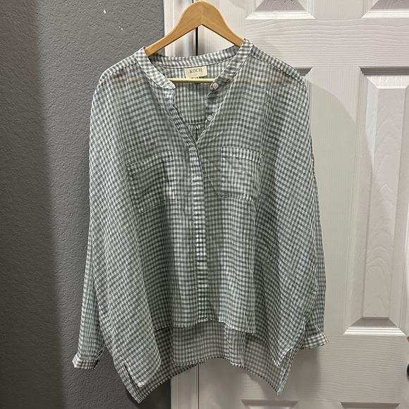 koch Tops - KOCH plaid sheer lightweight top women’s size small